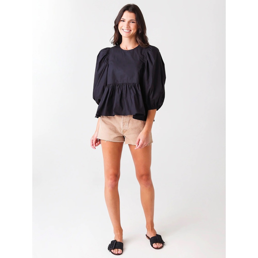 Hunter Bell Harlow Black Peplum Blouse Top Puff Sleeve (MSRP: $295) Small